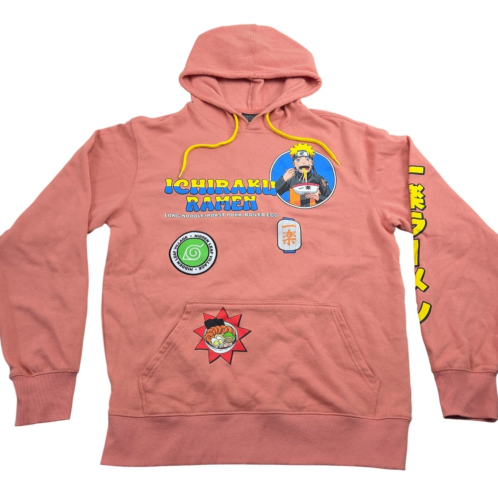 Naruto Ichiraku Ramen Hoodie Mens Medium Pink Graphic Anime Sweatshirt Shippuden